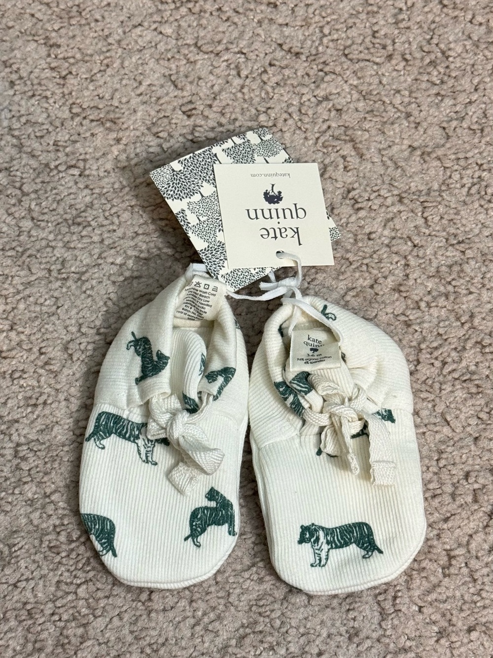 kate quinn Ivory Baby Soft Sole Shoes with Green Tiger Print